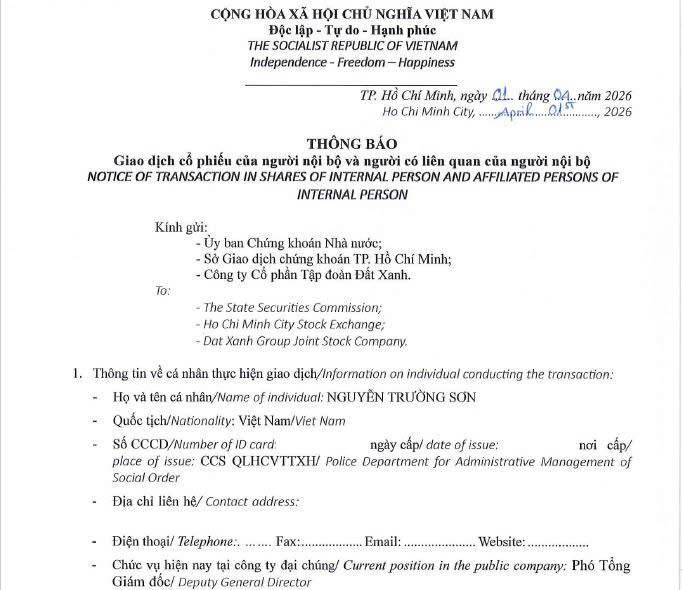 Phó Tổng Giám đốc Đất Xanh Group bất ngờ muốn bán sạch cổ phiếu DXG